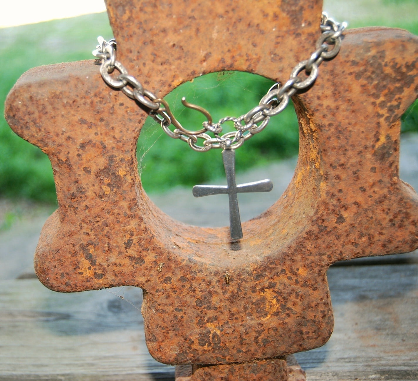 Silver Rustic Cross Necklace